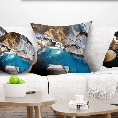 Design Art Cave With Geothermal Hot Water - Sea & Shore Printed Pillow In Blue