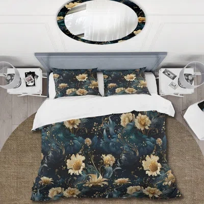 Design Art Celestial Blue Damask Mirage Em Duvet Cover Set