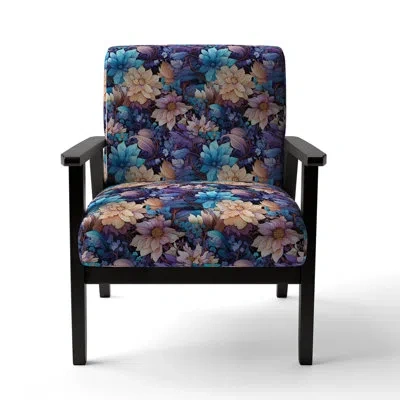 Design Art Celestial Blue Peonies Stellar Pure - Upholstered Cottage Arm Chair