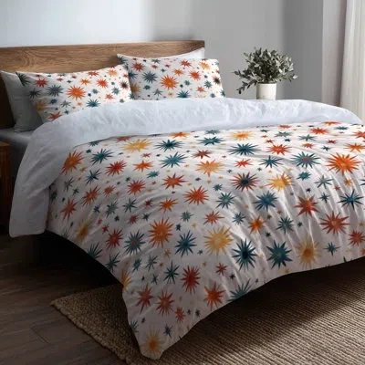 Design Art Celestial Comforter Set Of 6 For Teenagers - Sparkle Starburst Dream Comforter Bedding Set In Green;orange