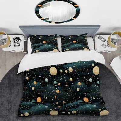 Design Art Celestial Constellations Pattern For Teens - Geometric Duvet Cover Set In Blue