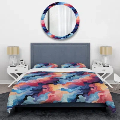 Design Art Celestial Disguise Undulation Ii - Abstract Duvet Cover Set - Microfiber Polyester In Pink