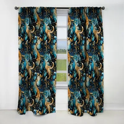 Design Art Celestial Essence Paisley Pattern Ii - Floral Curtain - Blackout Floral Curtain - 1 Panels In Blue;gold