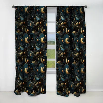 Design Art Celestial Geometry Geometric I - Abstract Curtain - Blackout Geometric Curtain - 1 Panels In Blue;yellow