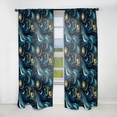 Design Art Celestial Geometry Geometric Ii - Modern Curtain - Velvet Room Darkening - 1 Panel In Blue;yellow