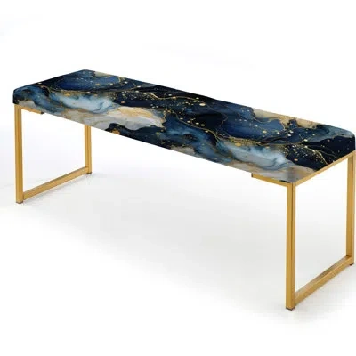 Design Art Celestial Gold And Blue Marble Pattern - Marble Upholstered Gold Bench