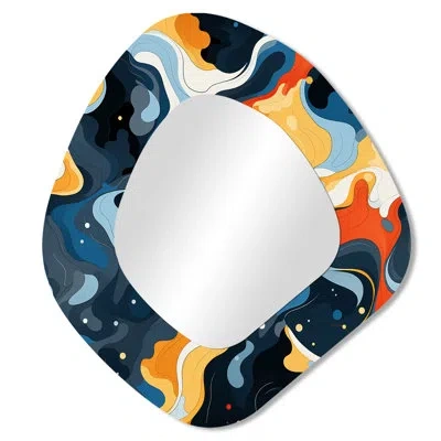 Design Art Celestial Harmony Cosmic Flow I - Abstract Unique Shape Unique Wall Mirror Decor, Blue Asymmetrical 