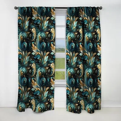 Design Art Celestial Whirls Paisley Pattern - Floral Curtain - Blackout Floral Curtain - 1 Panels In Blue;gold