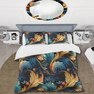 Design Art Celestial Whispers Paisley Pattern Bedding In Blue;gold