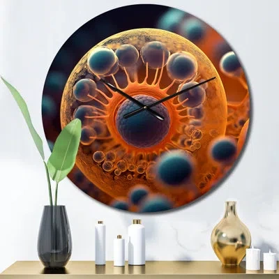 Design Art Cellular Dimensions Macro Photography Metal Wall Clock In Gold