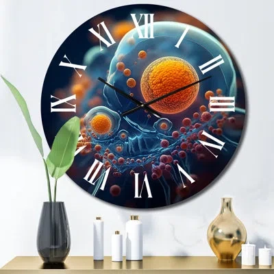 Design Art Cellular Dimensions Macro Photography Wall Clock In Blue;orange