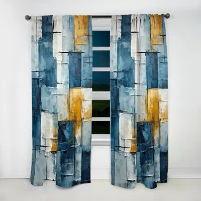 Design Art Cerulean Cubism Shapes I - Abstract Shapes Curtain - Velvet Room Darkening - 1 Panel In Blue