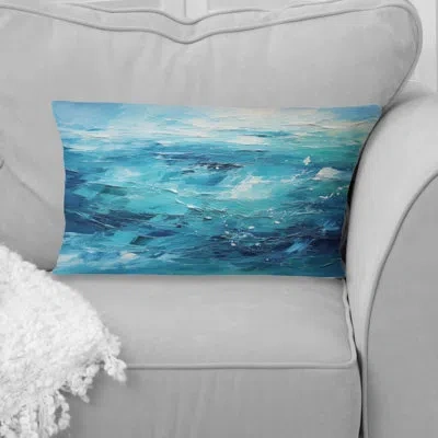 Design Art Cerulean Seascape I - Abstract Landscapes Printed Throw Pillow In White;green
