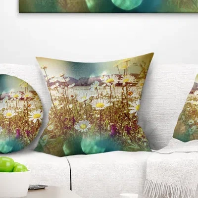 Design Art Chamomile Flowers In Summer Garden - Landscape Printed Pillow In White