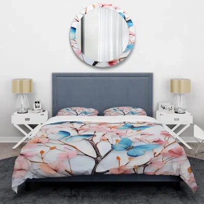 Design Art Charming Spring Butteflies In Pink And Blue - Insects & Bugs Duvet Cover Set In Blue;pink