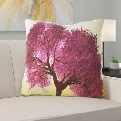 Design Art Cherry Blossom In Beautiful Garden - Landscape Printed Pillow In Purple