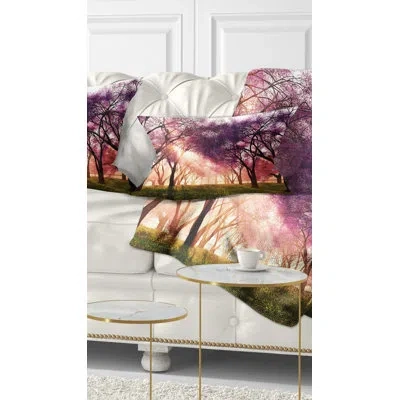 Design Art Cherry Blossoms Japan Garden - Landscape Printed Throw Pillow