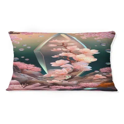 Design Art Cherry Blossoms Tree Ii - Cherry Printed Throw Pillow In Green;pink