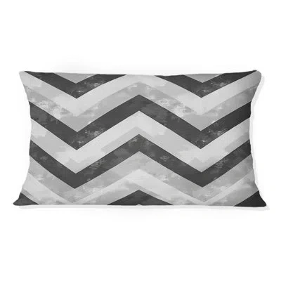 Design Art Chevron  Glamor I - Glam Lumbar Pillow In White;gray