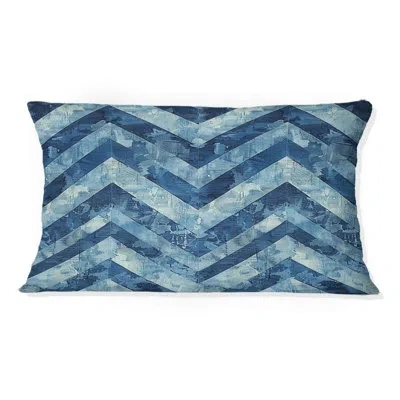 Design Art Chevron Harmony - Glam Lumbar Pillow In Blue