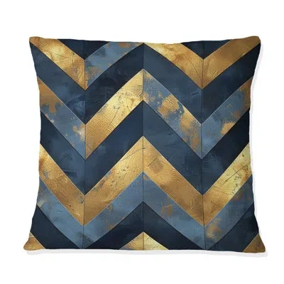 Design Art Chevron Harmony Iii - Glam Throw Pillow In Blue;gold