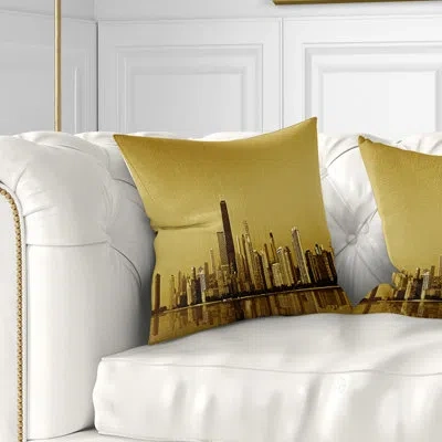 Design Art Chicago Coast With Skyscrapers Cityscape Lumbar Pillow In Multi-color