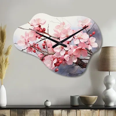 Design Art China Art Cherry Blossom - Asymmetrical China Art Metal Clock, Pink Wall Clock Print