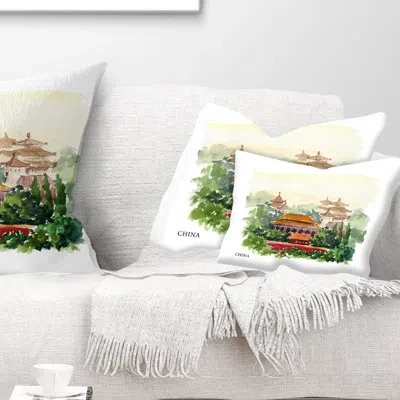 Design Art China Vector - Landscape Printed Throw Pillow