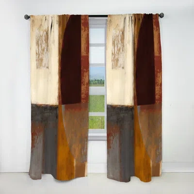 Design Art Chocolate Brown Elementary V - Abstract Blackout Curtain - 1 Panel In Brown;beige