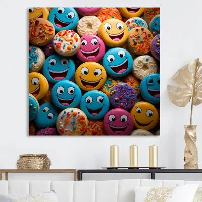 Design Art Chuckling Cookie Characters  - Abstract Canvas Print_105733 In Wrapped Canvas