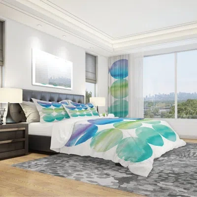 Design Art Circle Abstract Colorfields Iii Geometric Duvet Cover Set In Teal
