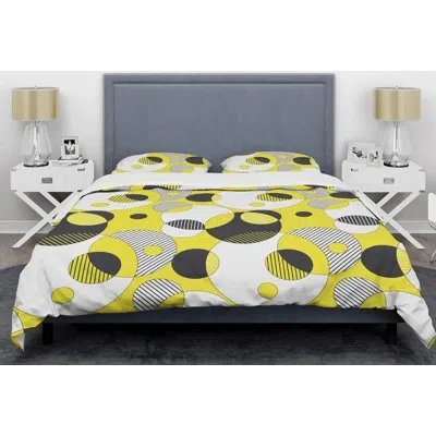 Design Art Circular Abstract Retro Geometric I Mid-century Duvet Cover Set In Yellow