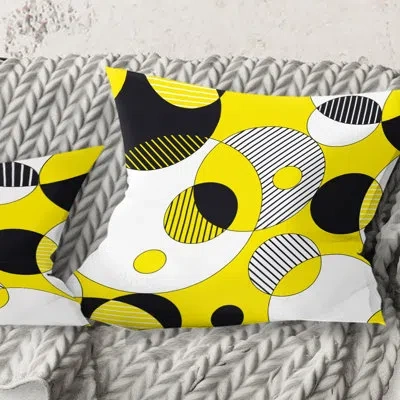 Design Art Circular Abstract Retro Geometric I - Mid-century Modern Printed Throw Pillow In Yellow