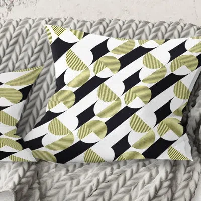 Design Art Circular Abstract Retro Geometric Ii - Mid-century Modernprinted Throw Pillow In Black