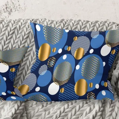 Design Art Circular Abstract Retro Geometric Xi - Mid-century Modernprinted Throw Pillow In Blue