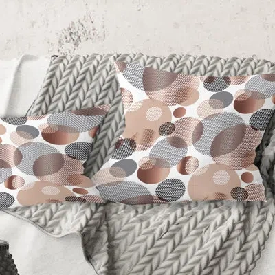 Design Art Circular Abstract Retro Geometric Xiii - Mid-century Modernprinted Throw Pillow In Brown;gray