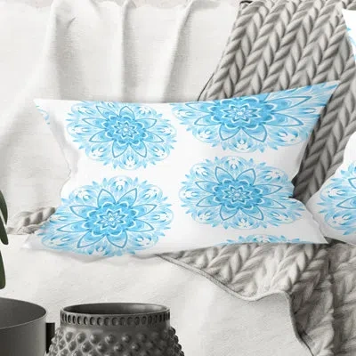 Design Art Circular Geometric In Blue - Mid-century Modernprinted Throw Pillow