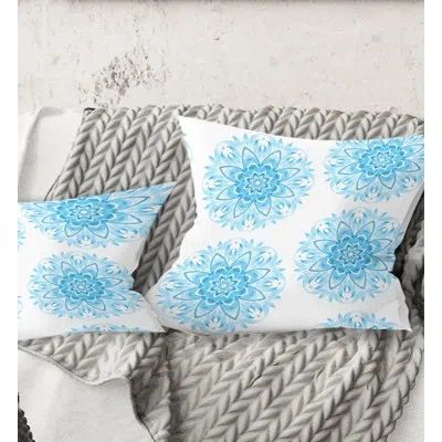 Design Art Circular Geometric In Blue - Mid-century Modernprinted Throw Pillow