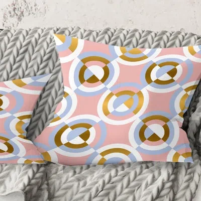 Design Art Circular Geometric Shapes Pattern - Mid-century Modernprinted Throw Pillow In Pink