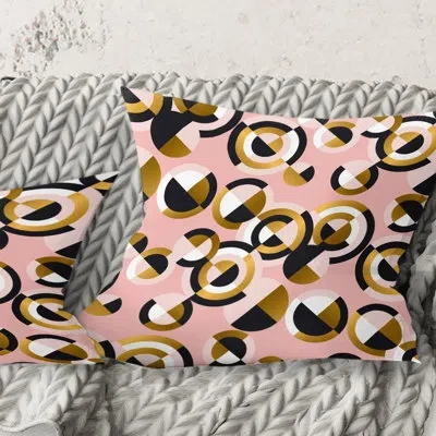 Design Art Circular Geometric Shapes Retro Pattern - Mid-century Modernprinted Throw Pillow In Brown