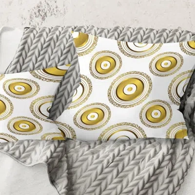 Design Art Circular Golden Pattern I - Mid-century Modern Printed Throw Pillow