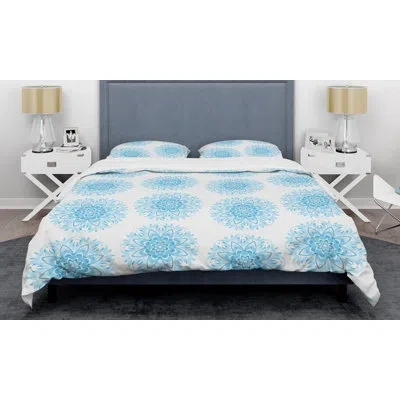 Design Art Circular  Mid-century Duvet Cover Set In Blue,white