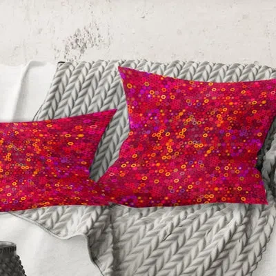 Design Art Circular Retro Design Iii - Mid-century Modernprinted Throw Pillow In Red