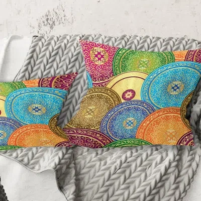 Design Art Circular Retro Design Iv - Mid-century Modernprinted Throw Pillow In Blue;white;green;red;yellow;pink