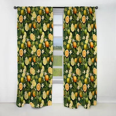 Design Art Citrus Zest Tropical Pattern Iv - Floral Curtain - Blackout Floral Curtain - 1 Panels In Green;yellow