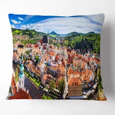 Design Art City Aerial View Panorama - Cityscape Printed Pillow In Blue;black;brown;green;red;yellow