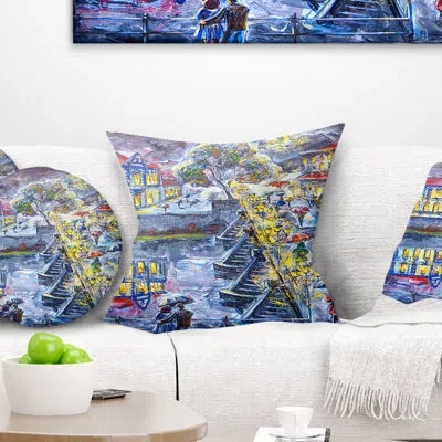 Design Art City At Night Graphics Art - Cityscape Printed Throw Pillow In Blue;yellow