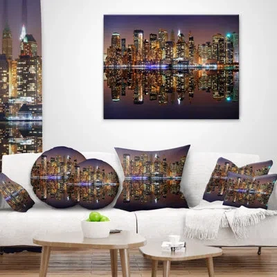 Design Art City Of Manhattan Panorama - Cityscape Printed Throw Pillow