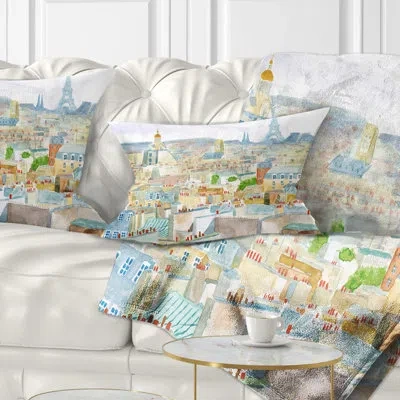 Design Art City Of Paris - Landscape Printed Throw Pillow In Blue;yellow