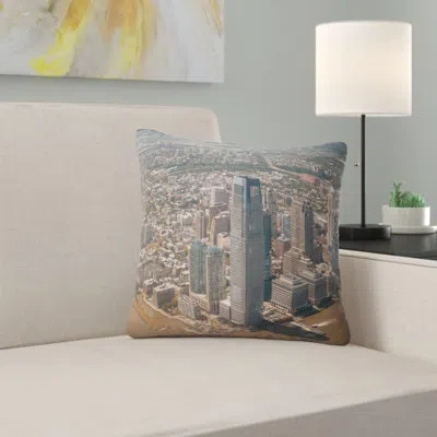 Design Art Cityscape Aerial View Of City From Helicopter Pillow In Brown